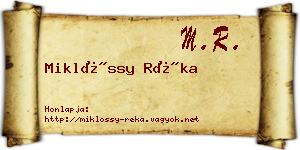 Miklóssy Réka névjegykártya
